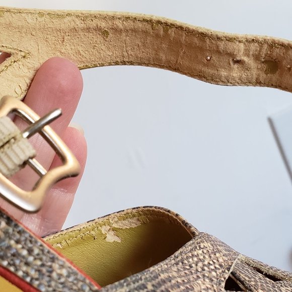 FARYLROBIN Leather Snakeskin Coral Red Suede Peep Toe Heels Anthropologie - Picture 13 of 15